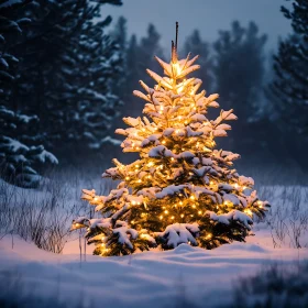 Glowing Christmas Tree in Winter Wonderland