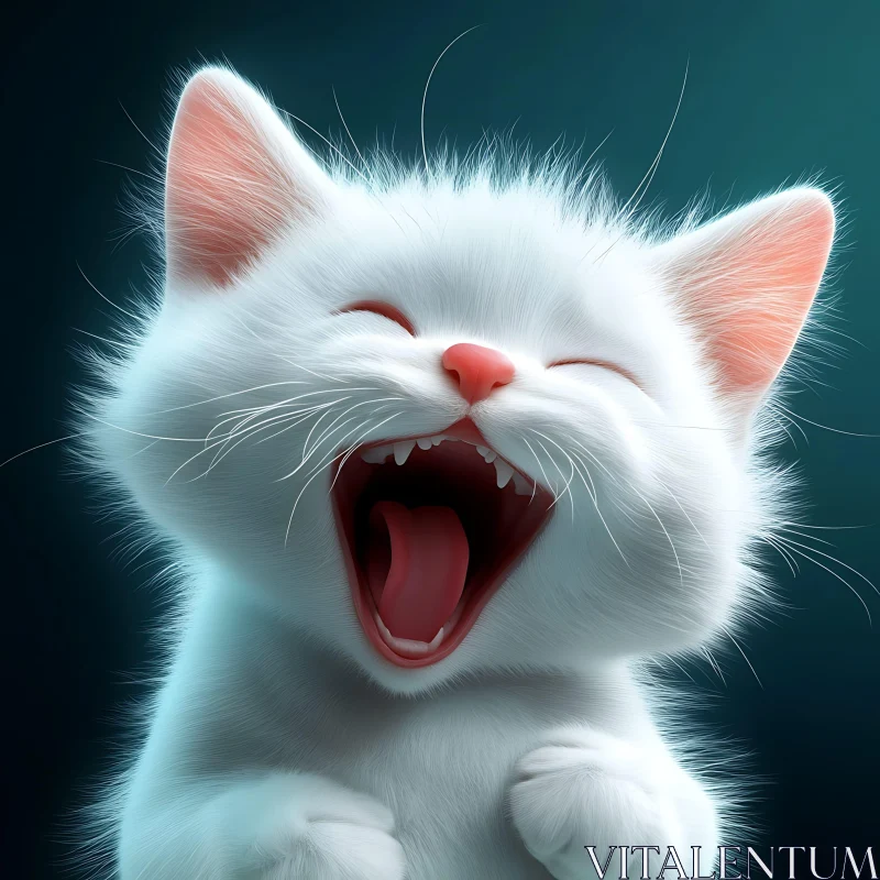 Cute White Kitten Mid-Yawn