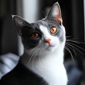 Close-Up of a Beautiful Gray and White Cat