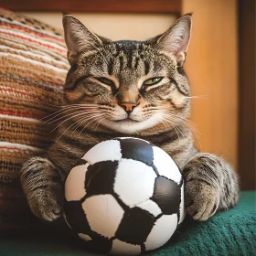 Playful Tabby Cat with Soccer Ball