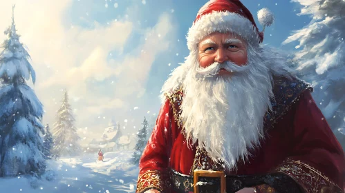 Santa Claus in a Snowy Village