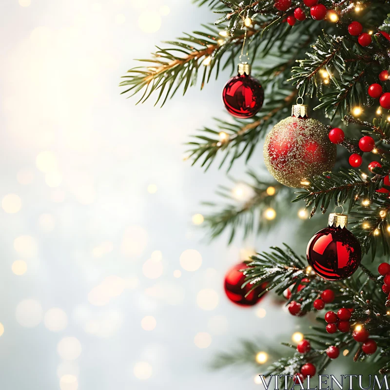 Decorated Christmas Tree with Red Ornaments and Lights