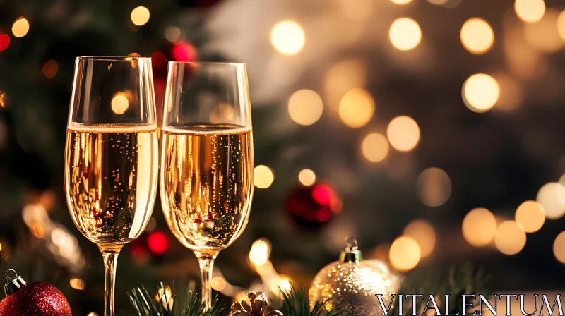 Elegant Glasses of Champagne amidst Festive Decor