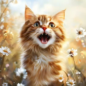 Cute Kitten in Flower Field