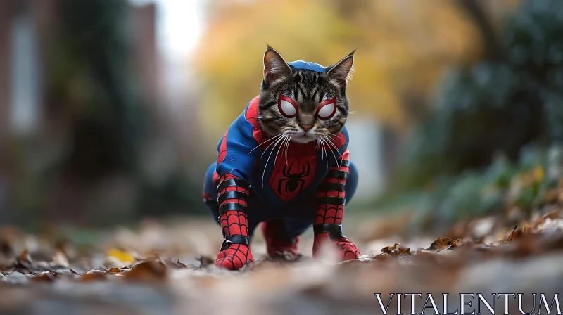 Feline Superhero in Autumn AI Image