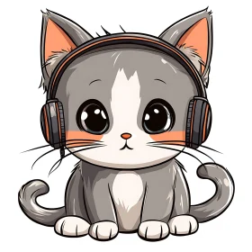 Cute Cat Illustration with Headphones