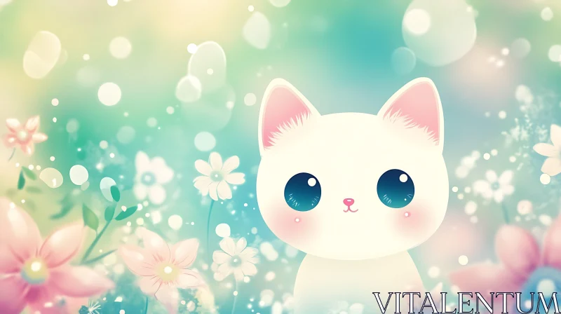Cute Cat in Whimsical Flower Scene