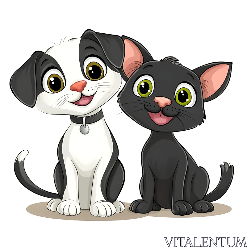 Happy Cartoon Pets - Dog and Cat Illustration