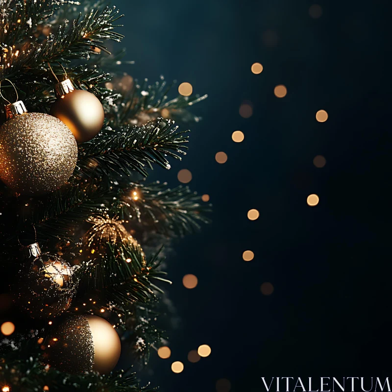 Festive Golden Baubles on Christmas Tree