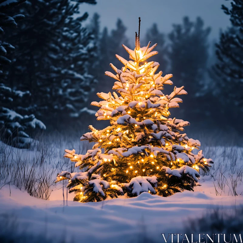 Glowing Christmas Tree in Winter Wonderland