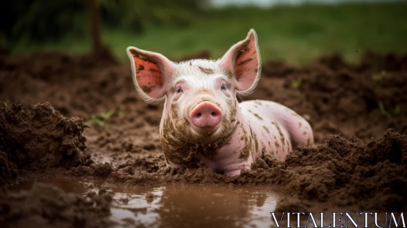 Adorable Pig in Mud Puddle - Nature Scene AI Image