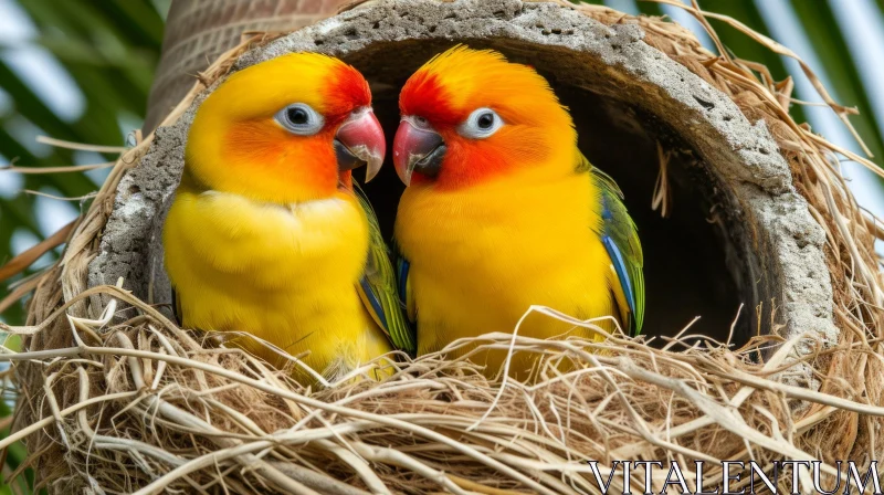 Beautiful Image of Two Parrots Sitting in a Nest | Nature Photography AI Image