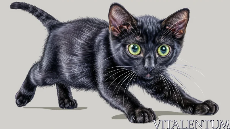 Black Cat Digital Painting with Green Eyes AI Image