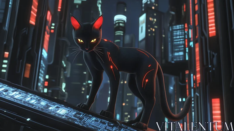 Neon-lit Futuristic Cat in Cyberpunk World