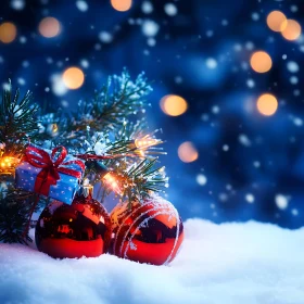 Holiday Decorations in Snowy Setting