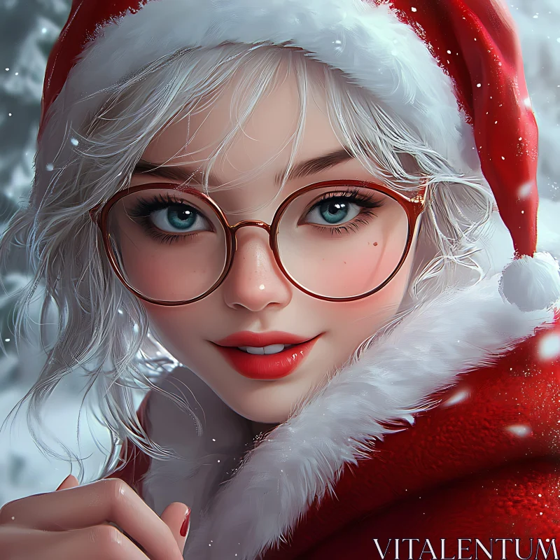 Cheerful Holiday Woman with Blue Eyes and Santa Hat