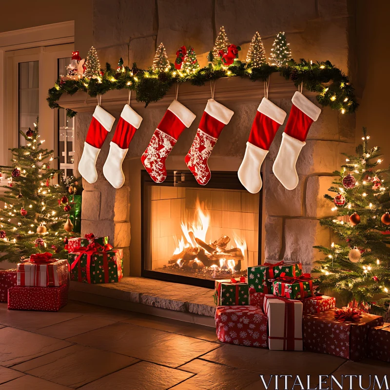 Festive Christmas Decor Around Fireplace