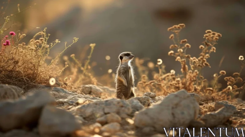 Meerkat Standing on Rock in Desert - Captivating Nature Photography