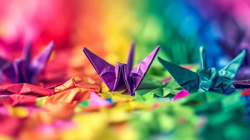 Origami Cranes: A Colorful Rainbow Artwork