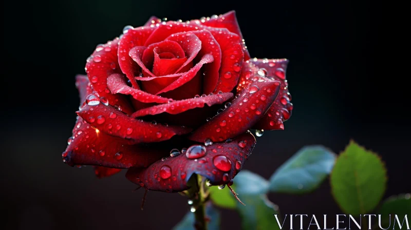 Romantic Red Rose with Rain Droplets - Bloomcore Masterpiece AI Image