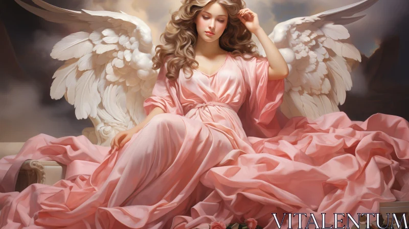 Serene Fantasy Art: Woman with Wings on Cloud AI Image