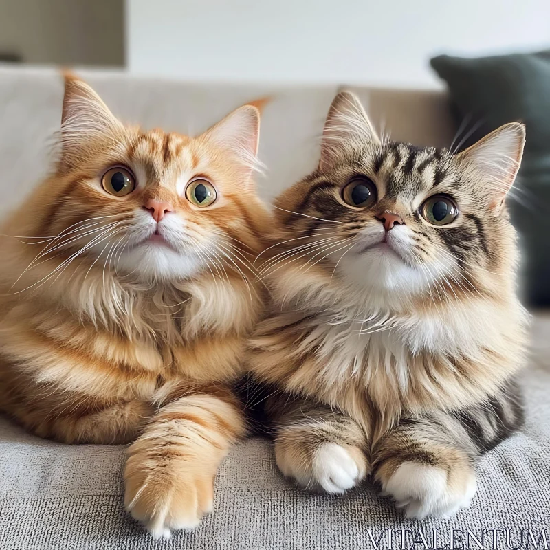 Two Fluffy Cats with Curious Expressions AI Image