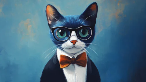 Cat with Glasses and Bow Tie Art