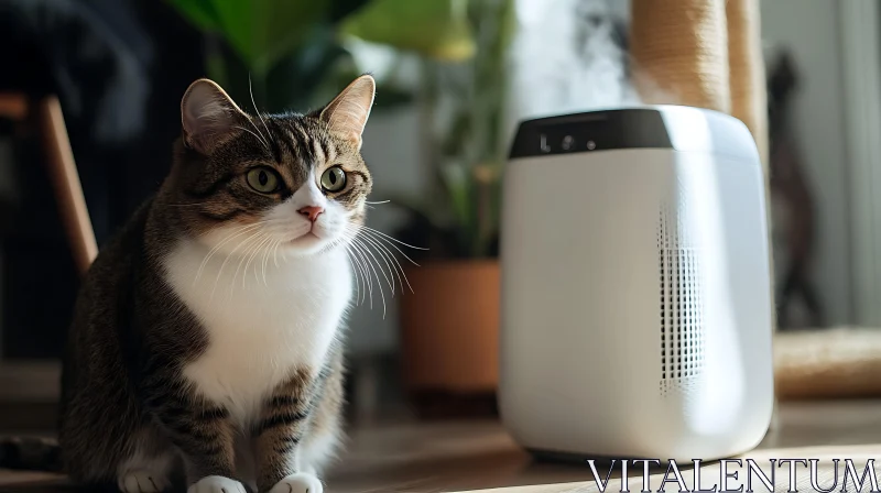 Tabby Cat and Air Purifier in Home Interior AI Image