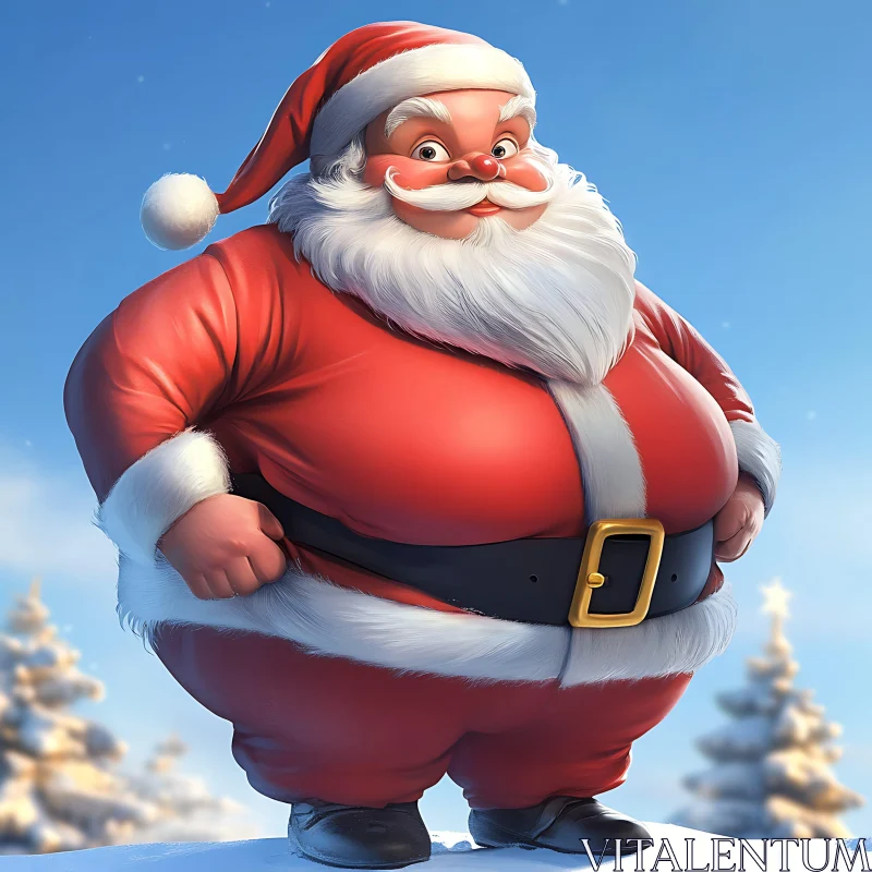 Cheerful Santa in Snowy Landscape AI Image