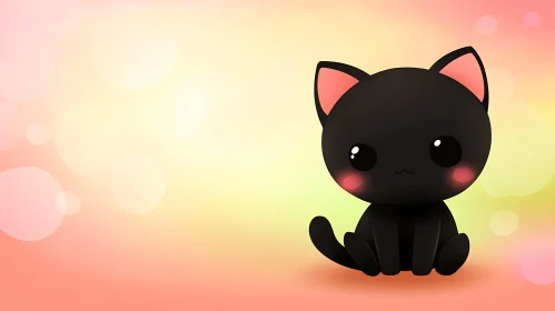 Cute Kawaii Black Cat with Pastel Background