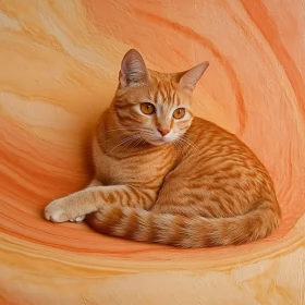 Resting Ginger Feline on Textured Orange Background