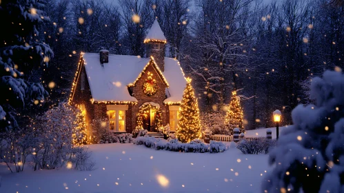 Festive Stone House in Winter