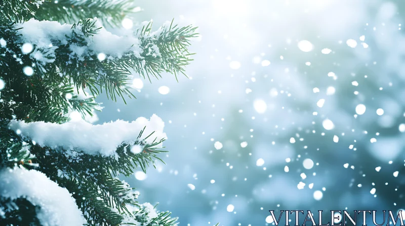 AI ART Winter Wonderland: Snow-Laden Pine Branches