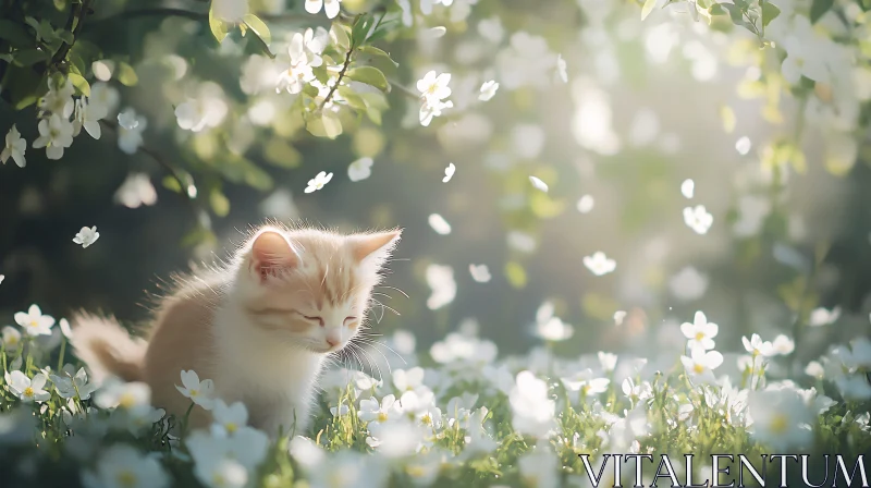 AI ART Tranquil Kitten in a Blooming Field