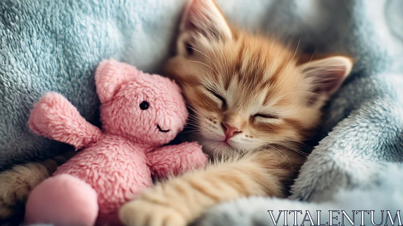 Ginger Kitten Cuddling Plush Toy AI Image