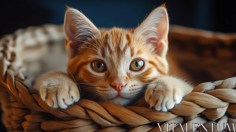 Cute Ginger Kitten in Basket AI Image