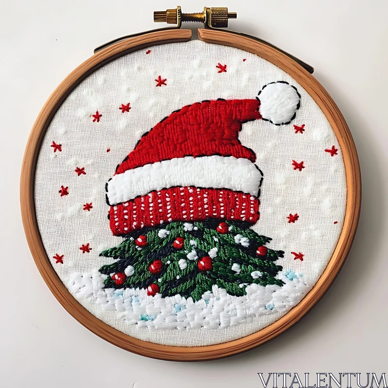 Holiday Embroidery Design with Santa Hat AI Image