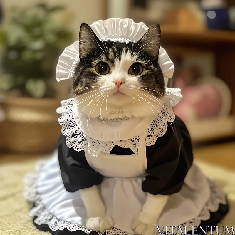 Charming Cat in Maid Costume - Pet Dress Up AI Image