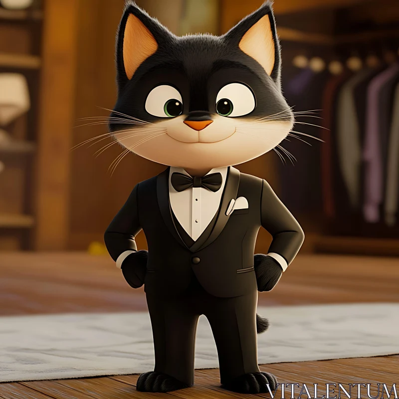 Dapper Cat in a Black Tuxedo AI Image