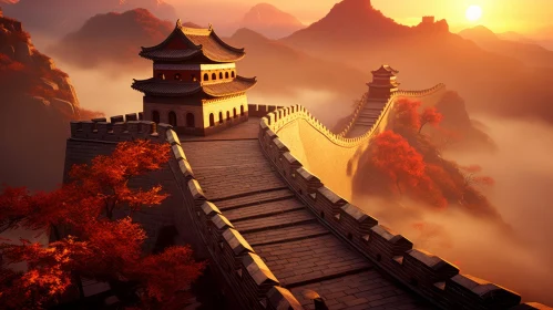 Captivating Great Wall of China Wallpaper | Digital Illustration