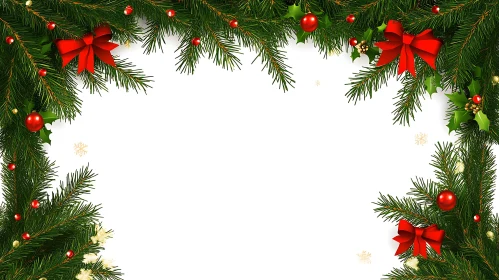 Festive Holiday Border with Pine Branches and Ornaments