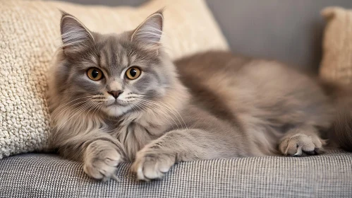 Regal Gray Cat Lounging Indoors