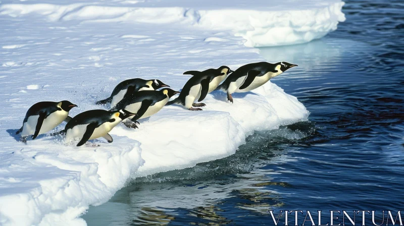 Emperor Penguins Jumping into Frigid Antarctic Waters AI Image