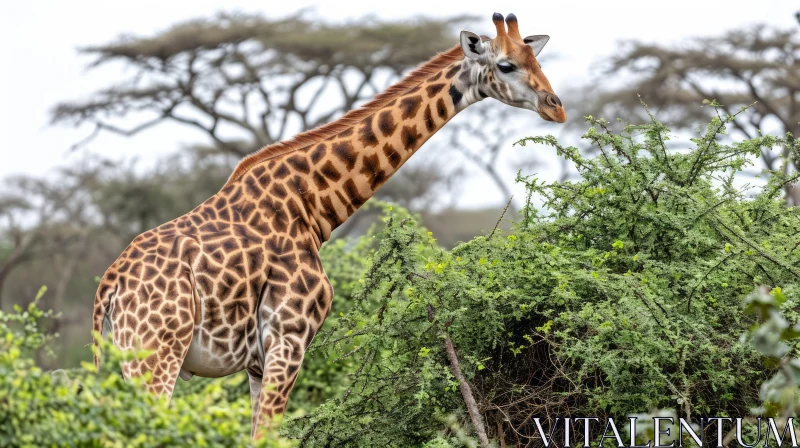 Graceful Giraffe in Forest Clearing - Nature Artwork AI Image