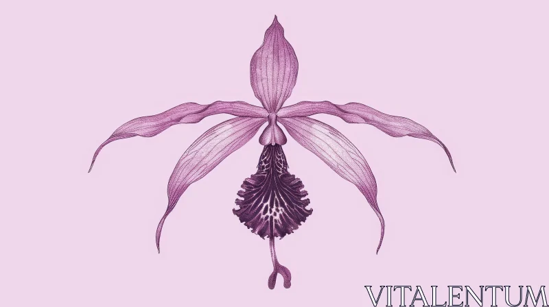 Realistic Botanical Illustration of an Orchid Flower AI Image