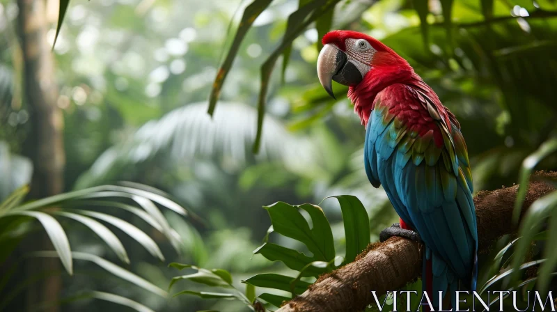 Scarlet Macaw in Rainforest: A Captivating Display of Color AI Image