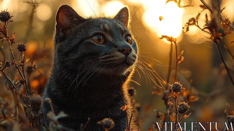 Golden Light on Cat in Autumn AI Image