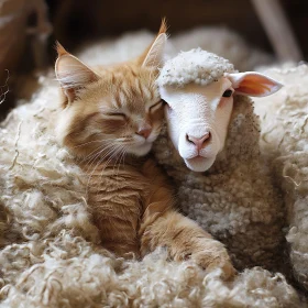 Comfy and Cozy: Cat and Lamb Friendship