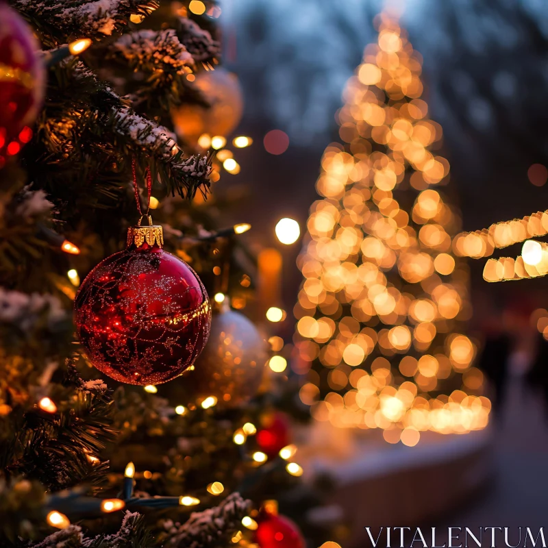 Festive Holiday Decoration with Christmas Trees and Shimmering Lights AI Image