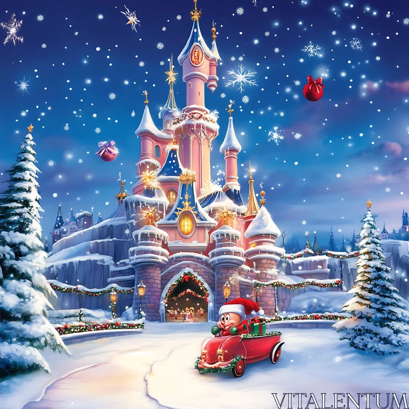 Enchanted Festive Castle with Santa AI Image